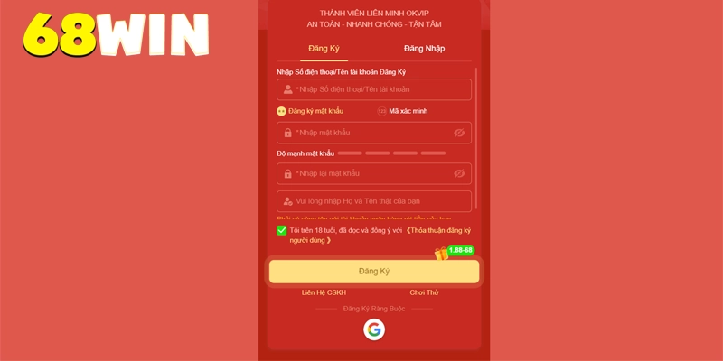 Hướng Dẫn 68win - Tổng Hợp Kiến Thức Dành Cho Newbie 8 Hướng dẫn cách đăng ký 68win trong 1 phút